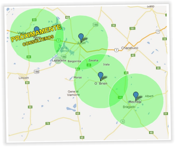 Mapa de cobertura en zona rural de Multimega